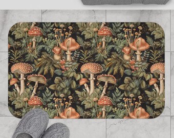 Dark Academia Bathroom Accessories Botanical Mushroom Bath Mat Bohemian Memory Foam Rug Nature Inspired Bath Cottagecore New Home Gift