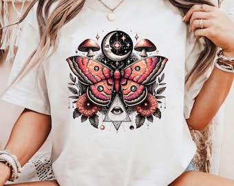 Lunar Moth T-shirt – Mystical Vintage Aesthetic, Boho Butterfly Lover Gift, Moon Phases Graphic Tee