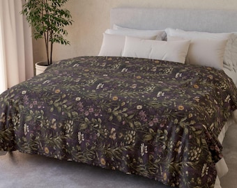 Whimsigoth Throw blanket Soft Polyester Dadrk Cottagecore Home Gift Apothecary Herbs & Plants Dark Academia Housewarming Gifts  for Witchy
