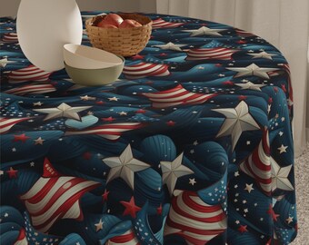 Patriotic Tablecloth American Flag Stars, 4th of July Party Decor, Red White Blue USA Event Cover, Table Cover Red Blue White Tablecloth