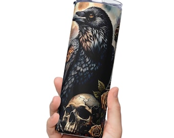 Gothic Raven Skull Tumbler 20oz Stainless Steel Cup Witchy Fall Decor