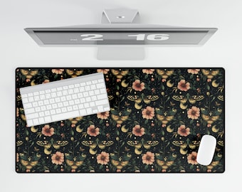 Witchy Desk Mat, Dark Botanical Mouse Pad, Large Desk Pad for Aesthetic Workspace, Moody Academia Office Decor, Gothic Cottagecore Gift