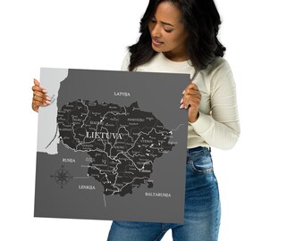 Lithuania map wall art print on paper, minimalist poster, Scandinavian style decor for home, modern wall decor, perfect travel gift Noel