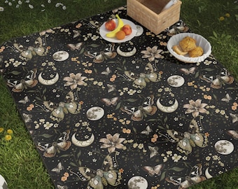Picnic Blankets Moth & Moon Floral, Beach Rugs Butterfly Waterproof, Picnic Mat Moody Floral Cottagecore, Boho Forest Outdoor Throw Vintage