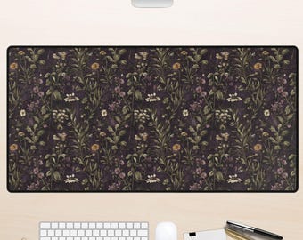 Dark Cottagecore Mouse Pad Floral Desk Mat, Whimsigoth Office Decor, Vintage Wildflower Gift, Aesthetic Office Gift for Nature Lovers
