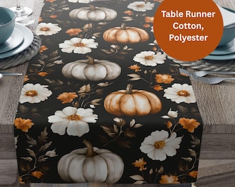 Table Runner Pumpkin Fall Dining Decor Thanksgiving Centerpiece Cotton or Polyester Rustic Autumn Tabletop Accent Halloween Home Style