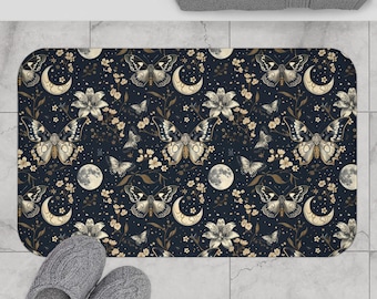 Mystical Moth Bath Mat Rug Whimsigoth Bathroom Decor Cottagecore Aesthetic Farmhouse Style Cozy Foam Rug dark Academia Bath Witchy gifts