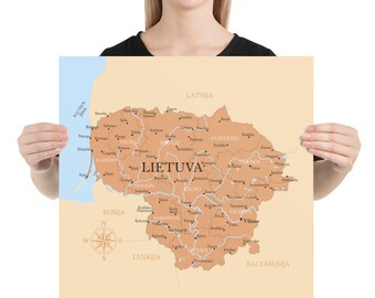 Printable Lithuania Lietuva map poster on paper,Stylish wall art decor, Scandinavian design for home or office, unique travel gift Christmas