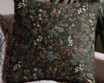Cottagecore Pillow Case Moody Fern Dark Academia Decor Gift for Her Aesthetic Wildflower Cushion with Vintage Floral Gift for Mom Rustic