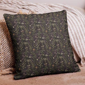 Moody Wildflower Pillow Cover Dark Botanical Cottagecore Decor Pillow Case