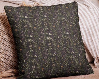 Moody Wildflower Pillow Cover Dark Botanical Cottagecore Decor Pillow Case