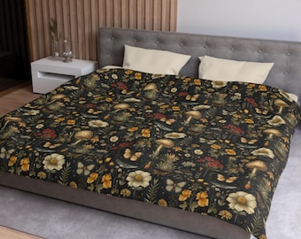 Goblincore Moth & Mushroom Duvet Cover – Dark Moody Floral Bedding, Vintage Botanical Fall Decor, Cottagecore  Autumn Bedroom Style