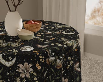 Witchy Altar Cloth 55 x 55 Moon & Moth Ritual Table Runner, Dark Garden Mystic Altar Cover, Pagan Spiritual Decor, Cottagecore Tarot Cloth