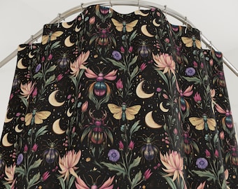 Shower Curtain Dark Floral Bug Print, Gothic Witchy Bathroom Decor, Moody Botanical Shower Curtain, Unique Dark Bathroom Accessory