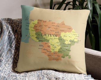 Lithuania map throw pillow, stylish home decor cushion, soft machine-washable pillow with insert, travel-themed accent, Christmas Gift