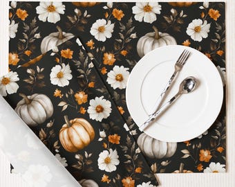 Placemat Set 4 Pumpkin Fall Table Decor for Thanksgiving Dinner Halloween Setting Autumn Dining Accent Polyester Rustic Harvest Style