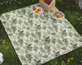 Waterproof Picnic Blanket, Sand-Proof Outdoor Mat, Sage Green Fern Rug, Large Camping Throw, Backyard, Beach, Travel, Concerts, Hiking