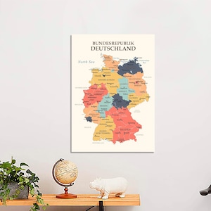 Colorful Germany Map Poster: Deutschlandkarte Wall Art
