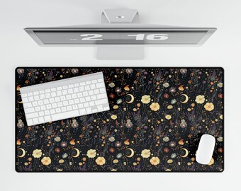 Whimsigoth Desk Mat Dark Cottagecore Mouse Pad Boho Home Office Decor Witchy Desk Accessories Gift for Her Floral Wildflower Style