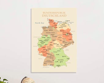 Map of Germany Happy colors wall paper poster,Deutschlandkarte Wandbilder,Karte Bundesländer,Detailed Wall Art German States Office wall art
