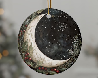 Yule Moon Ornament: Ceramic Pagan Decor, Winter Solstice Gift, Witchy Gift Ideas, Tree Decorations