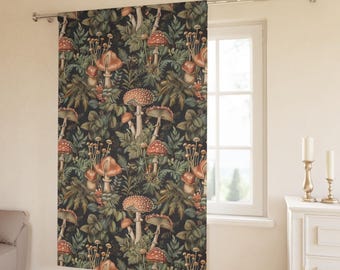 Dark Moody Cottagecore Mushroom Window Curtain Panel Farmhouse Living Room Drapes Floral Window Treatment  Vintage Mushroom Herbs & Plants