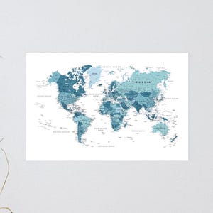 Póster de mapa del mundo grande azul, impresión artística de mapa del mundo preciso, póster de mapa detallado para pared, mapa de viaje alrededor del mundo, póster de pared de dormitorio para niño