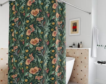 William Morris Blackthorn Shower Curtain Cottagecore Victorian Botanical Forest Vintage Art Nouveau Green Bathroom Gift New Home