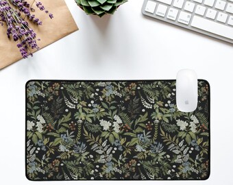 Wildflower desk mat Moody Floral Desk mat, Cottagecore Desk Mat, Sage Green Large Mouse Pad, Dark Academia Desk Accessories Aesthetic