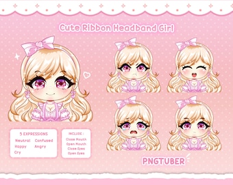 Cute Chibi Pink PNGTuber Model, Twitch Streamer (Digital Download)