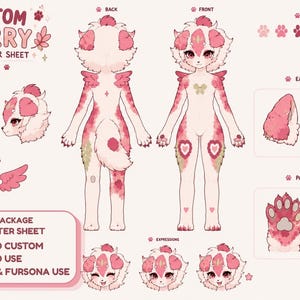 Ficha de personaje furry personalizada / Diseño de referencia de fursona (digital)