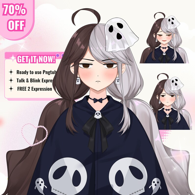 Custom anime PNGTuber avatar featuring a cute female character with purple hair, expressive eyes, and detailed outfit design. The reactive PNG model is created for streamers, VTubers, and content creators. Includes custom character artwork suitable for talking and blinking PNGTuber setups, livestreaming, gaming content, Twitch, YouTube, Discord, and online community engagement.