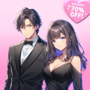 カスタムアニメカップル | カップルポートレート、カスタムアニメカップルポートレート - かわいいデジタルカップルアート、アニメカップルポートレート、アニメアート