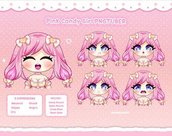 Cute Chibi Pink PNGTuber Model, Twitch Streamer (Digital Download)