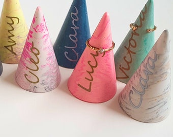 Custom Ring Holder Cone, Personalised Name Gift, Bulk Bridesmaids & Hen Party, Gift for Teens, Adults, Jewellery Lovers, Engagement Gift