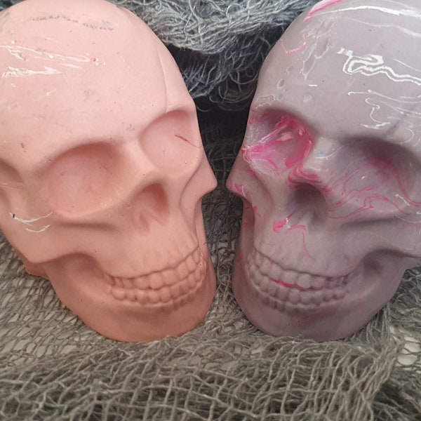 Pastel Skull Decoration, Solid Jesmonite  Fun Halloween Skeleton Figurine for Mantlepiece or Fireplace, Autumn Fall Decor