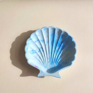 Scallop trinket dish | blue seashell mermaid decor | for bathroom vanity, bathroom display, bathroom storage, or table catchall