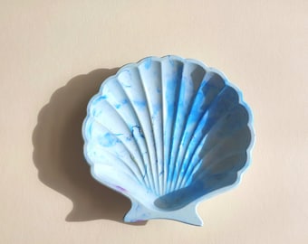 Scallop trinket dish | blue seashell mermaid decor | for bathroom vanity, bathroom display, bathroom storage, or table catchall