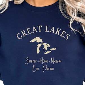 Great Lakes Sweatshirt, Unisex Great Lakes Sweater, Cute Lake Michigan Pullover, Great Lakes Gift, Erie Crewneck, Huron, Ontario