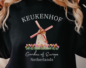 Keukenhof Sweatshirt, Unisex Keukenhof Sweater, Netherlands Pullover, Windmill Longsleeve, Tulips Gift, Nederland Crewneck, Holland Trip