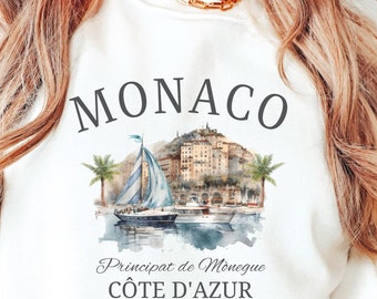 Monaco Sweatshirt, Unisex Monaco Sweater, Monte Carlo Gift, French Riviera Tee, Cote D'Azur Vacation, Monaco Trip, Monte Carlo Travel