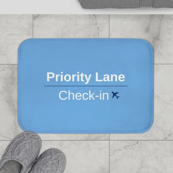 Airport Bath Mat, Priority Lane Check In, Funny Bath Mat, Funny Bathroom Decor, Gift for Pilot, Airport Decoration, Cute Travel Decor