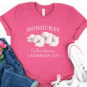 Cute Honduras Shirt • Softstyle Tee • Orchid Flower Crewneck T-Shirt • Vacation Trip TShirt • Honduras Gift • Blue Pink • Oversized Clothes