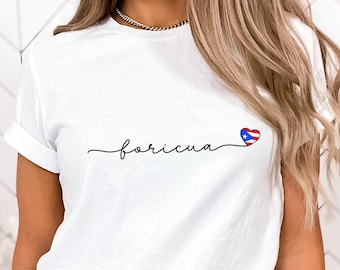 Boricua Shirt • Cursive Script • Minimalist • Cute Hispanic Tshirt • Puerto Rico T-shirt • Loose Fit • For Women • Puerto Rico Flag Tee
