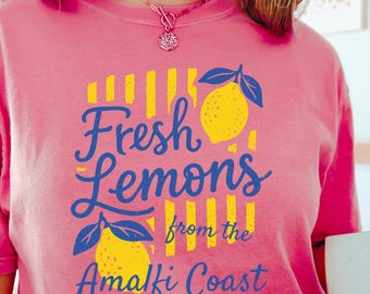 Amalfi Lemons Comfort Colors Shirt, Striped, Retro, Coquette, Preppy, Blue Yellow Lemon Crewneck, Italian Aesthetic, Amalfi Limone