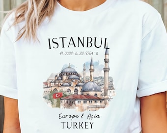 Istanbul Shirt, Istanbul Trip TShirt, Softstyle Tee, Watercolor, Istanbul Turkey Vacation T Shirt, Cute Haggia Sophia T-Shirt, Istanbul Gift