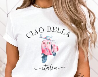 Ciao Bella Italia Shirt, Softstyle TShirt, Cute Italian Red Vespa Tee, Italian Vintage Style Shirt, Trendy Aesthetic Italy Shirt