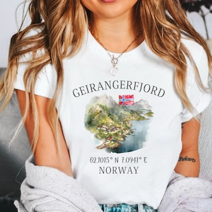 Geirangerfjord Shirt, Norway Cruise TShirt, Unisex Softstyle Tee, Norway Travel Gift, Norwegian Clothes, Norway Fjords T-Shirt
