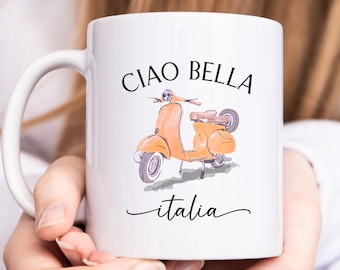 Ciao Bella Mug, Italian Vespa Coffee Mug, Italian Lifestyle, Italy Vacation, Italia Souvenir, Cute Italian Gift, Italian Scooter