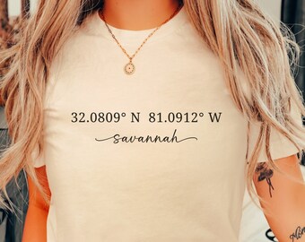 Custom Coordinates Shirt, Personal Coordinates T-Shirt, Minimalistic TShirt, Unisex Softstyle Tee, Hometown Clothes, Latitude Longitude